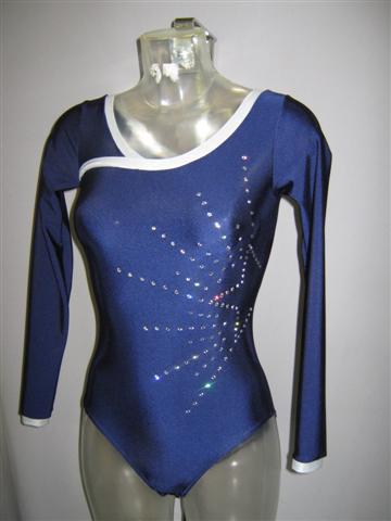 Body da ginnastica semplice blu con strass